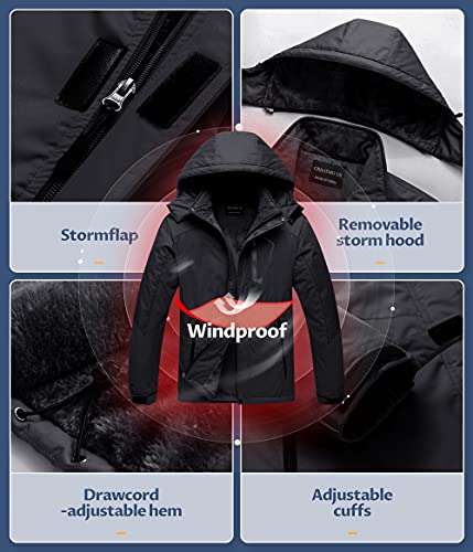 CREATMO US Men's Snowboard Jacket Waterproof Ski Jacket Cold Weather Warm Soft Fleece Rain Jackets Outdoor Outerwear Black M - Image 5