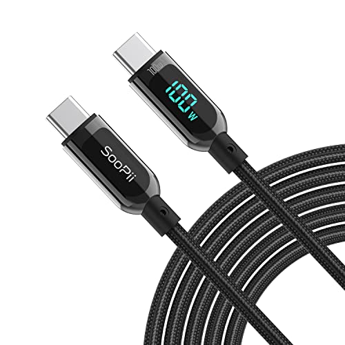 SOOPII 100W 66ft USB C to USB C Cable Fast Charge Nylon Braided Cable with LED Display for lPhone 1515 Pro15 Plus15 Pro MaxlPad AirMacBook ProGalaxy S24S23 Pixel LG Black - Image 1