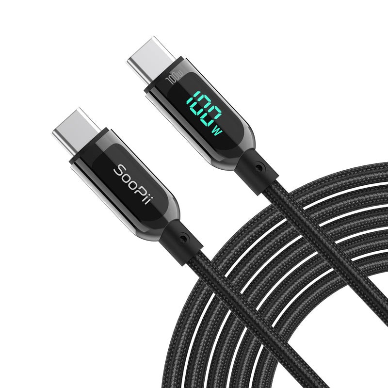 SOOPII 100W 66ft USB C to USB C Cable Fast Charge Nylon Braided Cable with LED Display for lPhone 1515 Pro15 Plus15 Pro MaxlPad AirMacBook ProGalaxy S24S23 Pixel LG Black - Image 2