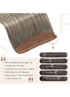 Fshine Wire Hair Extensions,Balayage Grey to Platinum Blonde 80g 18 Inch, Fshine Human Hair Extensions Adjustable Transparent Wire Extensions Natural Straight Remy Hair  - Image 4
