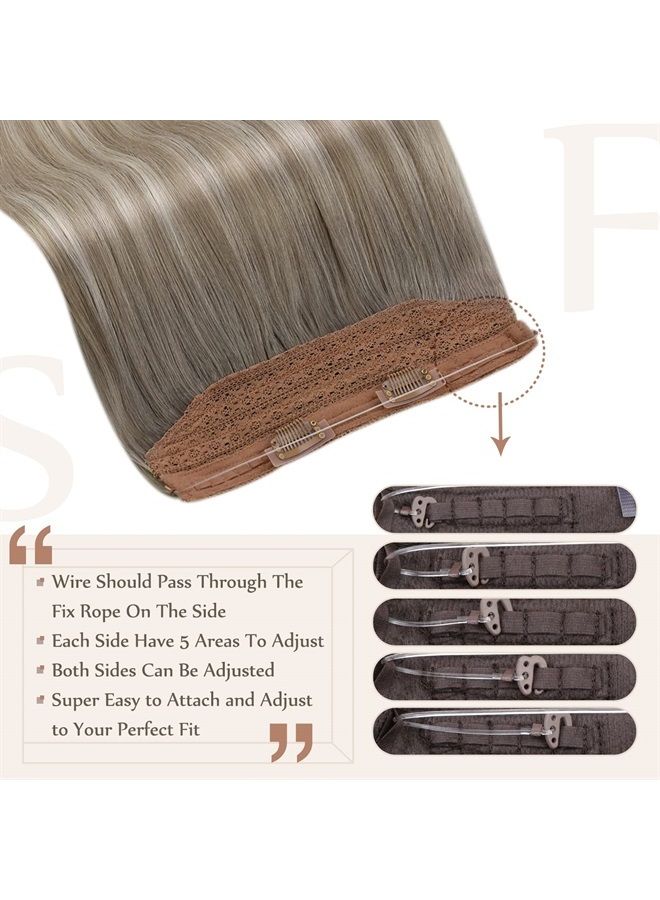 Fshine Wire Hair Extensions,Balayage Grey to Platinum Blonde 80g 18 Inch, Fshine Human Hair Extensions Adjustable Transparent Wire Extensions Natural Straight Remy Hair - Image 4