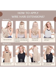 Fshine Wire Hair Extensions,Balayage Grey to Platinum Blonde 80g 18 Inch, Fshine Human Hair Extensions Adjustable Transparent Wire Extensions Natural Straight Remy Hair  - Image 5