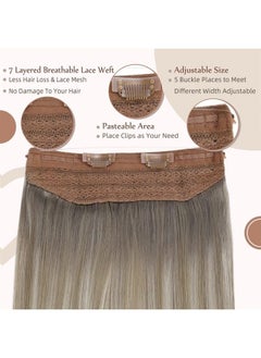 Fshine Wire Hair Extensions,Balayage Grey to Platinum Blonde 80g 18 Inch, Fshine Human Hair Extensions Adjustable Transparent Wire Extensions Natural Straight Remy Hair  - Image 2