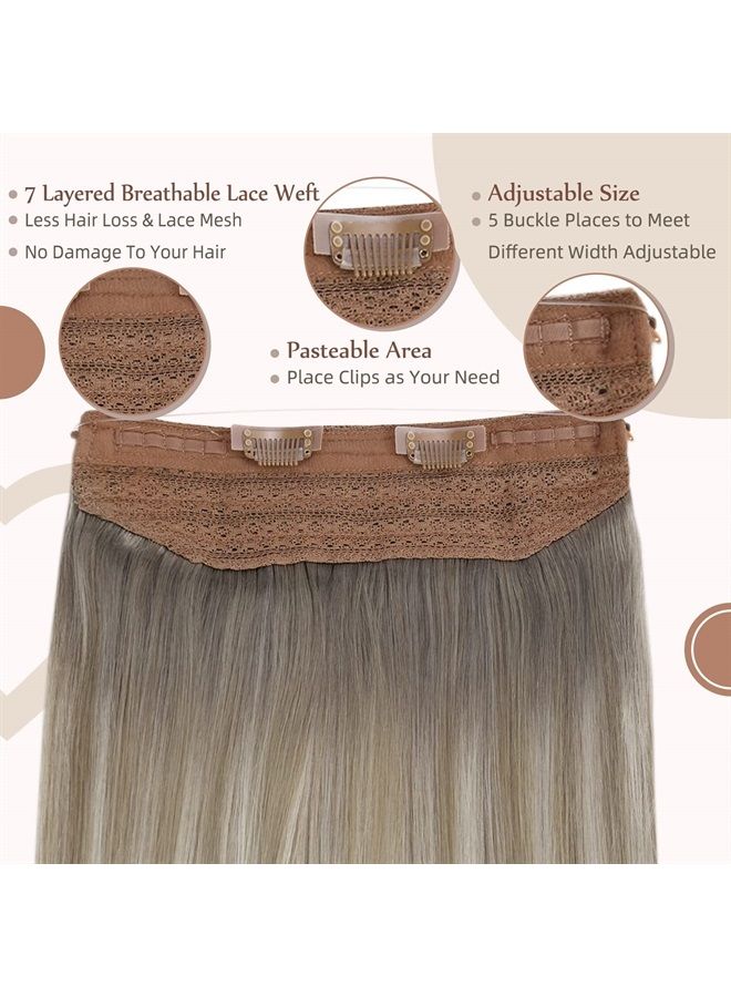 Fshine Wire Hair Extensions,Balayage Grey to Platinum Blonde 80g 18 Inch, Fshine Human Hair Extensions Adjustable Transparent Wire Extensions Natural Straight Remy Hair - Image 2