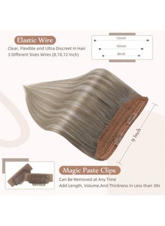 Fshine Wire Hair Extensions,Balayage Grey to Platinum Blonde 80g 18 Inch, Fshine Human Hair Extensions Adjustable Transparent Wire Extensions Natural Straight Remy Hair  - Image 3