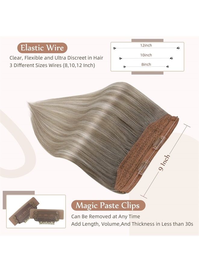 Fshine Wire Hair Extensions,Balayage Grey to Platinum Blonde 80g 18 Inch, Fshine Human Hair Extensions Adjustable Transparent Wire Extensions Natural Straight Remy Hair - Image 3