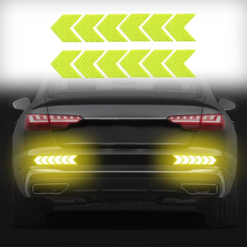 Buylogy® (neon) 12 pcs Reflective Safety Warning Stripe Stickers Arrow Decals Car Trunk Rear Bumper Guard Body Stickers - Image 1