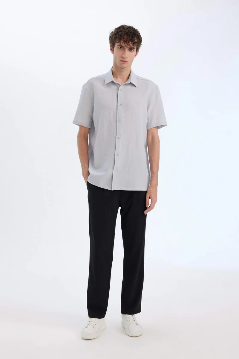 ديفاكتو Regular Fit Polo Neck Crinkle Summer Shirt