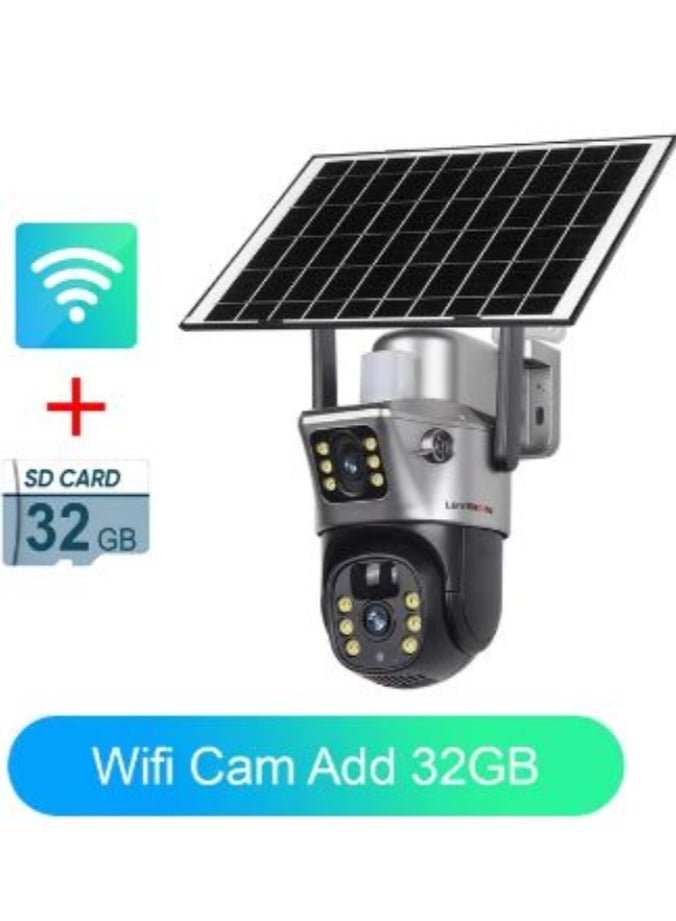 LS VISION Solar Camera Dual Lens WiFi 8MP 4K IP Camara Solar Panel CCTV Security Built in Battery PIR Cam V380 ( With 32GB Card) - Image 1