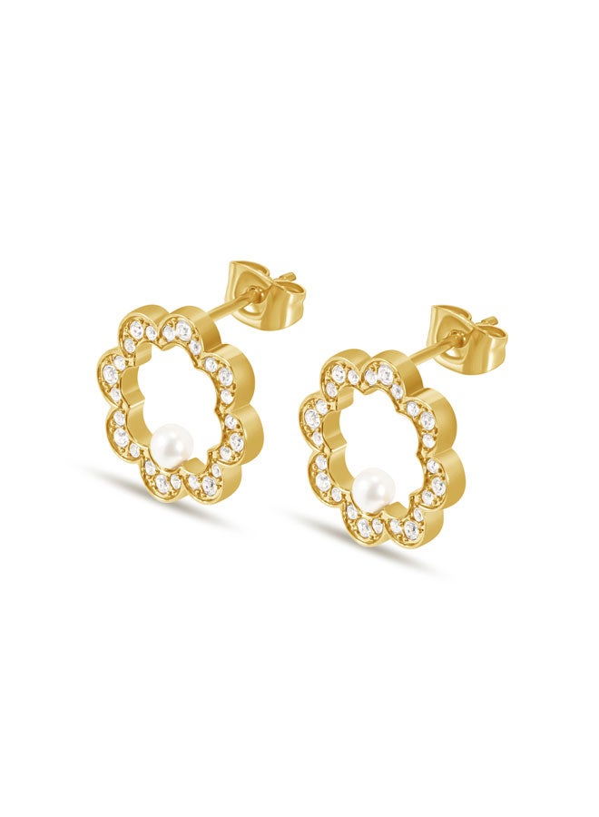 POLICE Opulent Gold Pearl Bead and Crystal Earrings for Women - Image 1