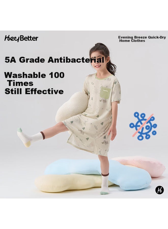 Heybetter Kids Quick-Dry Home Wear 5A Antibacterial Soft Breathable Set - Pink Leaves Like Clouds (Pink) 120 - Image 5