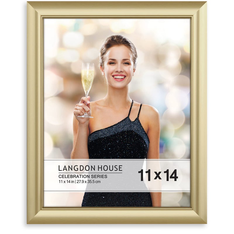 Langdon House 11x14 Gold Picture Frame Contemporary Glam Photo Frame 11 x 14 Wall Mount or Table Top Celebration Collection