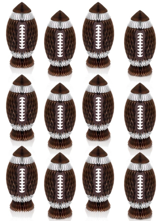 Fourluoo 3Pcs Football Party Decorations Large Football Honeycomb Centerpieces 3D Ball Table Decor Sports Ball Paper Honeycomb Decorations for Tailgate Party Decoration(12Pcs Dark Brown,7.4 Inch) - Image 1