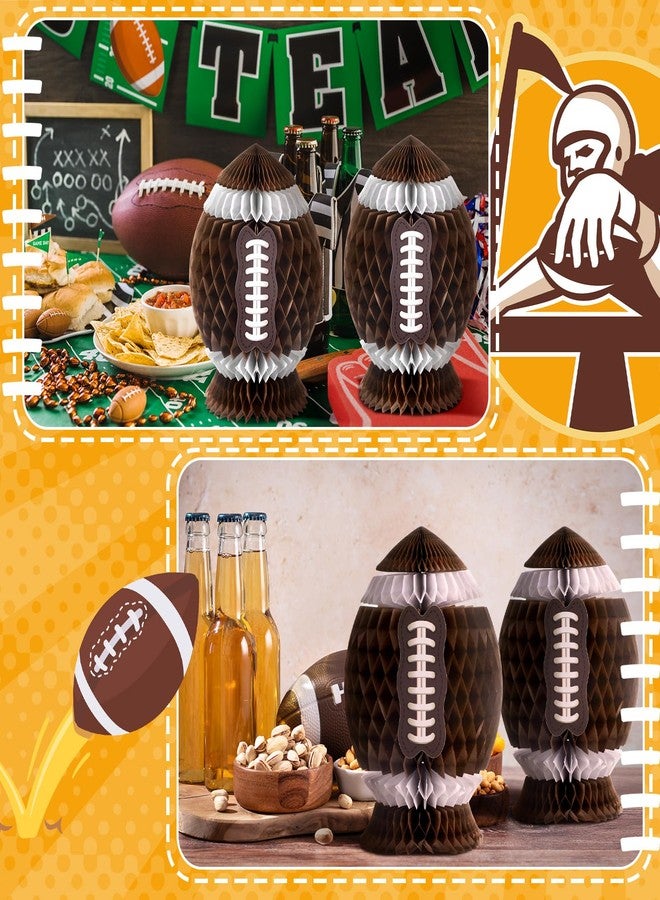 Fourluoo 3Pcs Football Party Decorations Large Football Honeycomb Centerpieces 3D Ball Table Decor Sports Ball Paper Honeycomb Decorations for Tailgate Party Decoration(12Pcs Dark Brown,7.4 Inch) - Image 4