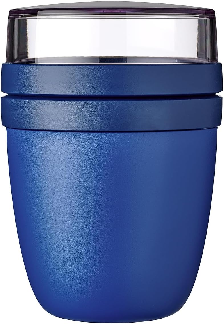Mepal – Lunchpot Ellipse – Practical Yoghurt Cup & Muesli Cup – Separate Compartments for Yoghurt & Muesli - Suitable for Freezer, Microwave & Dishwasher – 500 ml + 200 ml – Vivid Blue - Image 1