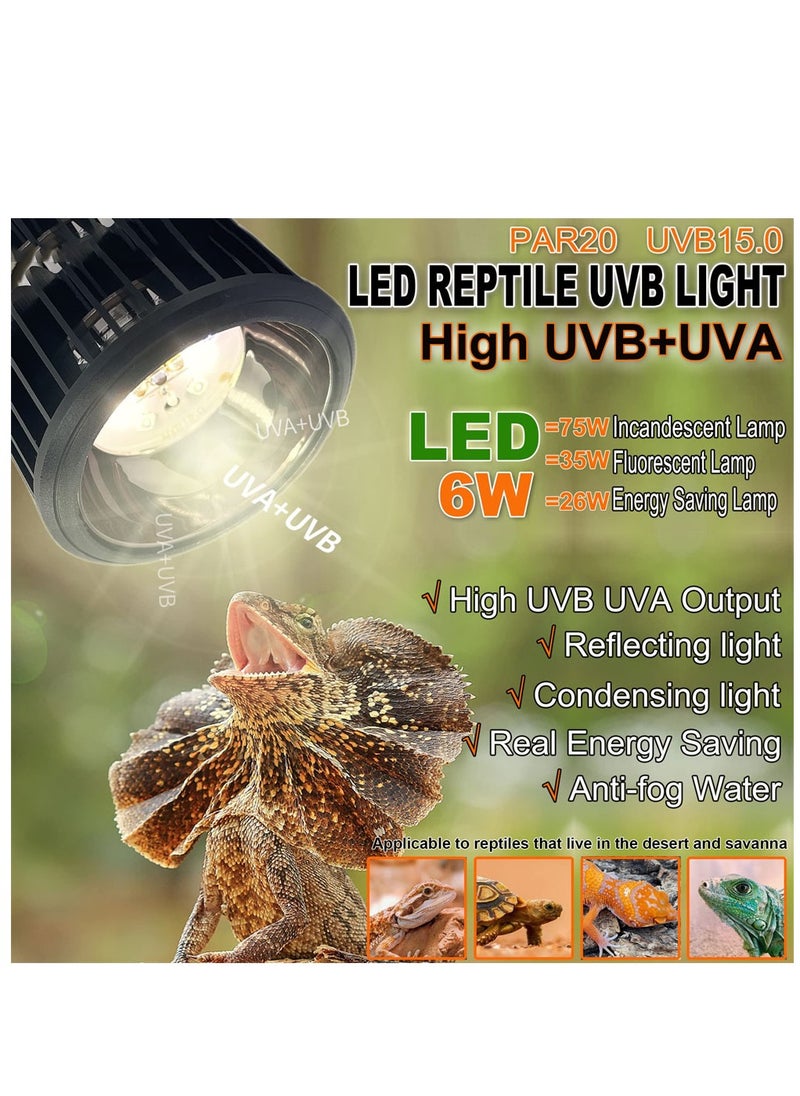SYOSI UVA UVB Reptile Light Bulb, LED Ultra High Output UVA UVB 15.0 Bulb Reflection 6 Watts, Reptile Heat Bulbs for Reptiles, Amphibian, Chicken, Dog, Cat (Black)  - Image 2
