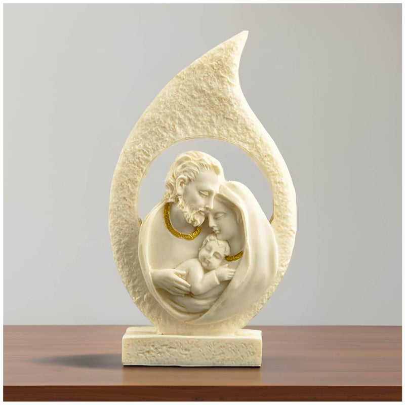 PlentifulHome Holy Family Statue 5 Resin Nativity Figurine of Joseph Mary and Baby Jesus Catholic Religious Sculpture for Home Altar Prayer Space