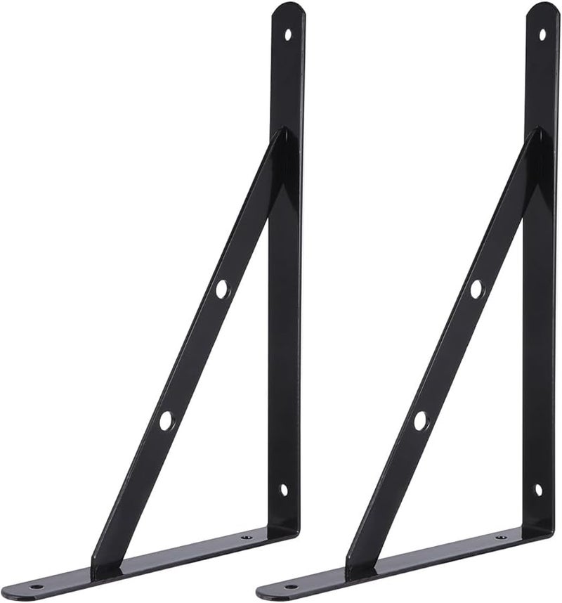 2Pcs Heavy Duty Black Metal Triangle Brackets For Floating Shelves Wall Mount - Image 1