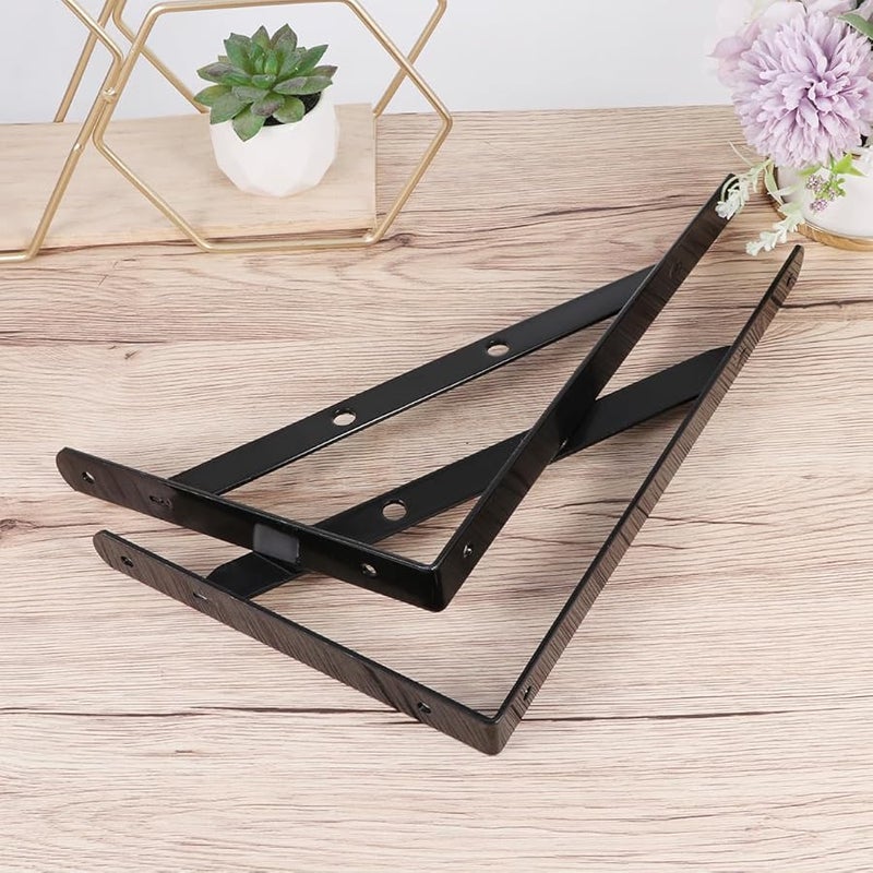 2Pcs Heavy Duty Black Metal Triangle Brackets For Floating Shelves Wall Mount - Image 5