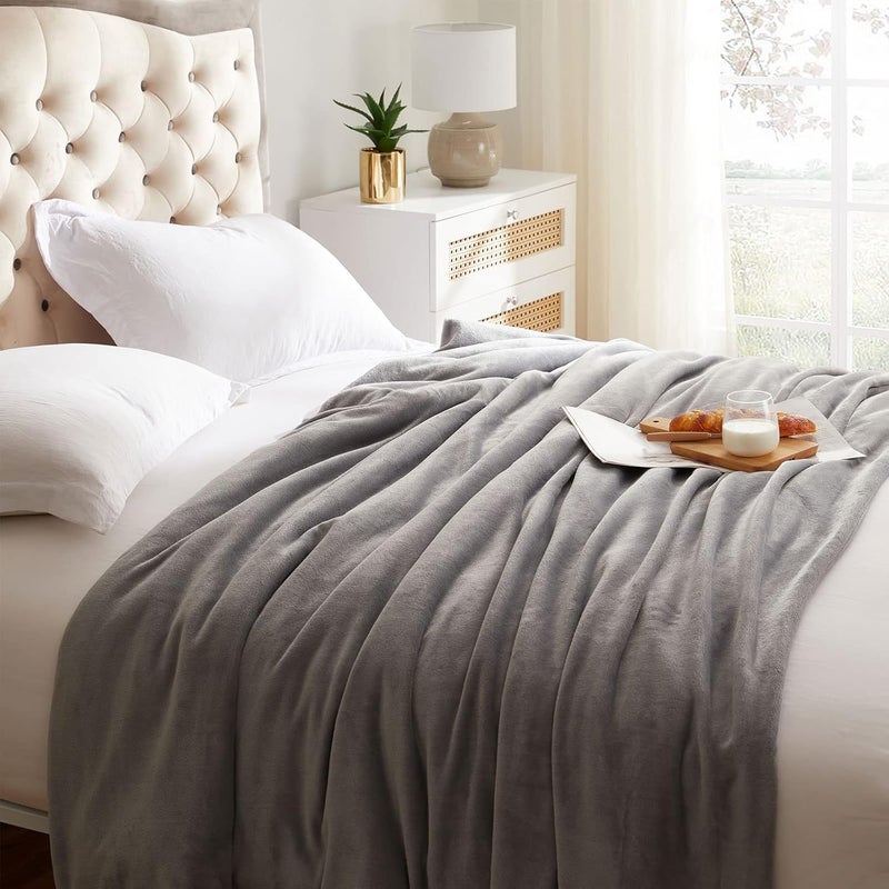 KMUSET Fleece Blanket King Size Grey Lightweight Super Soft Cozy Luxury Bed Blanket Microfiber - Image 2