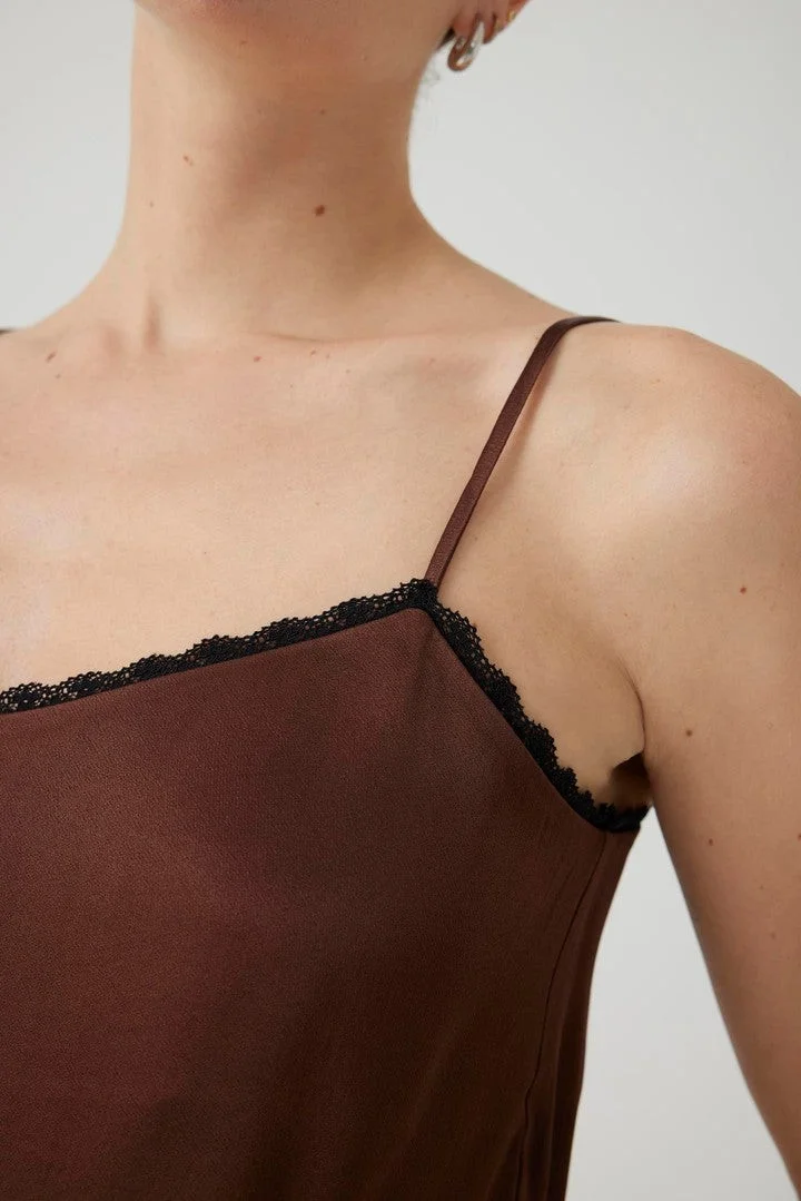 EXQUISE Satin-look, thin adjustable strap, regular brown blouse
