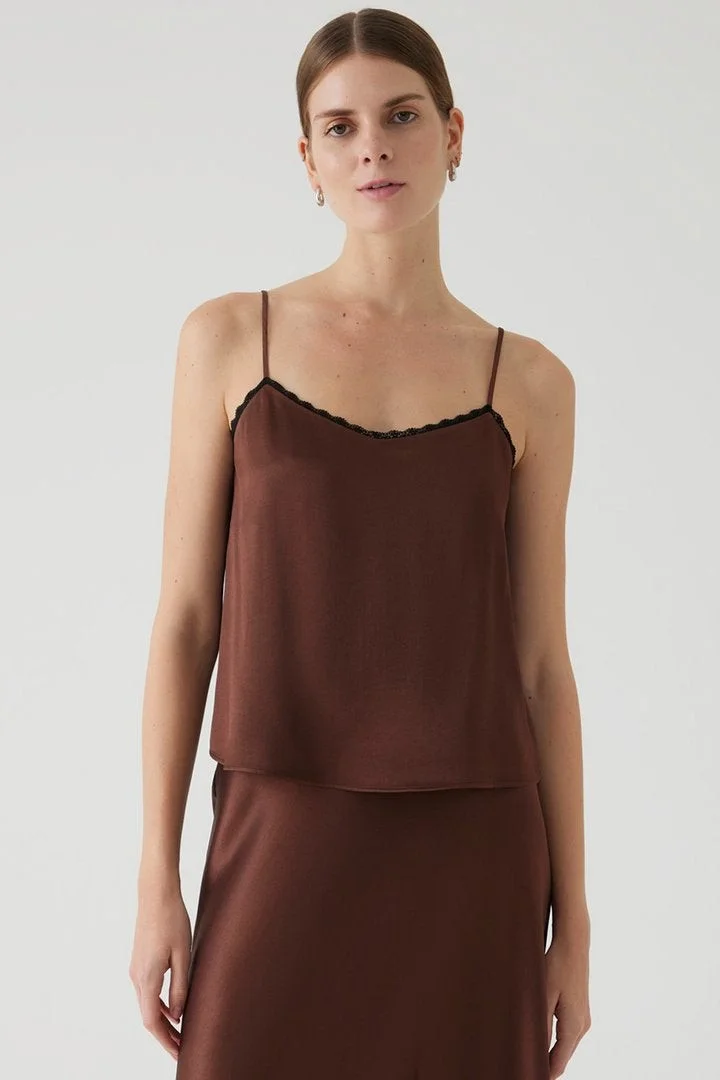 EXQUISE Satin-look, thin adjustable strap, regular brown blouse