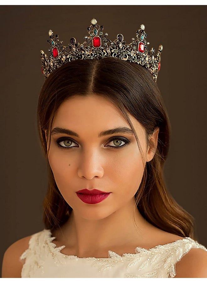SWEETV Jeweled Baroque Queen Crown Rhinestone Wedding Tiaras And Crowns For Women Black Costume Party Hair Accessories With Ruby Victoria  - Image 2