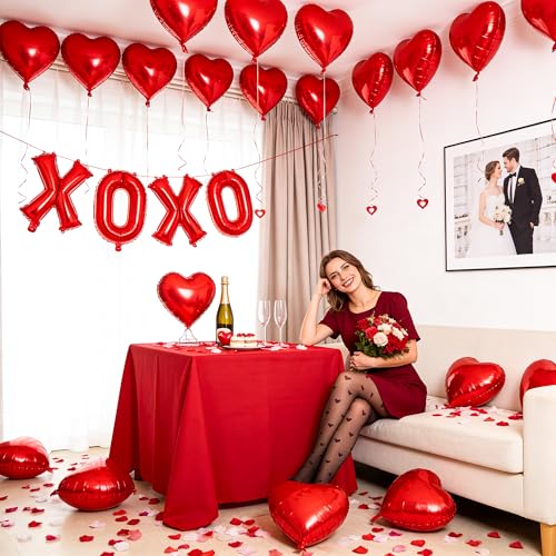 Lxzyu XOXO Balloons Valentine Balloons 16 Inch Mylar Balloons Red Heart Balloon Heart Shaped Balloon Valentines Day Decorations for Photo Props Bridal Galentines Day Valentines Party Decorations - Image 5