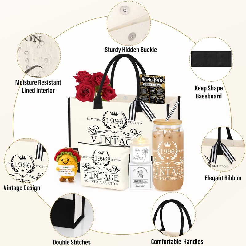 DOGMEM 40th Birthday Gift Set for Women - Tote Bag, Makeup Bag, Can Glass, Candle, and Crochet Taco - Image 4