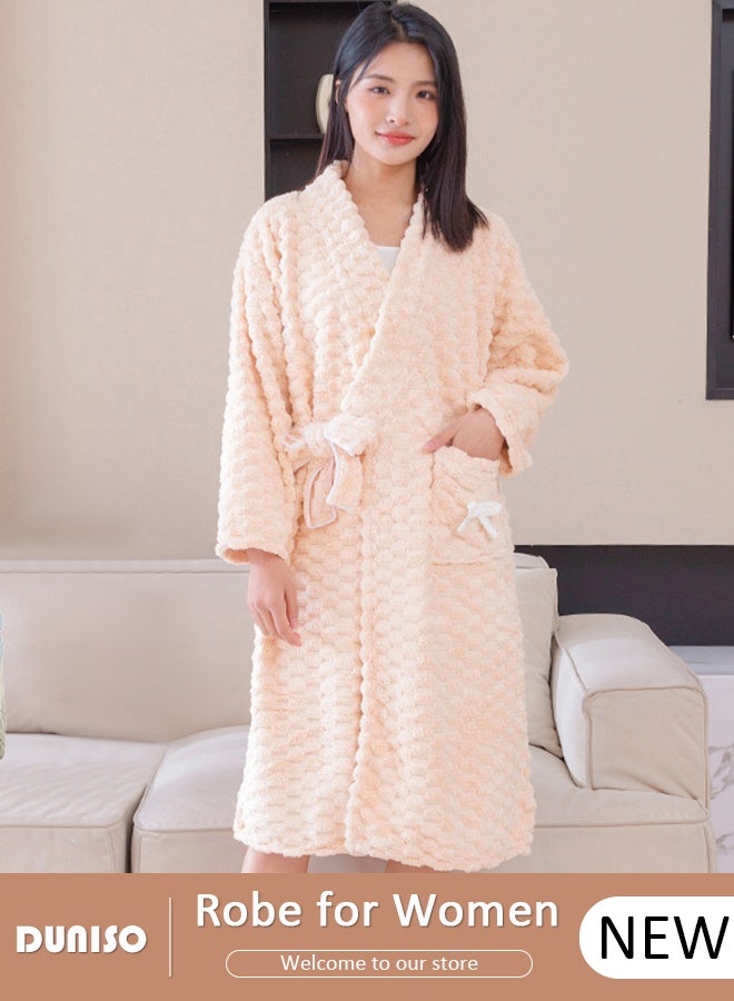 DUNISO Women's Bath Robe, Wearable Bath Towel with Side Pocket Wrap Shower Wrap Towel Dress Long Sleeve Bathrobe Waffle Spa Towel Robes with Adjustable Closure Quick Dry Lightweight Cover Up - Image 1