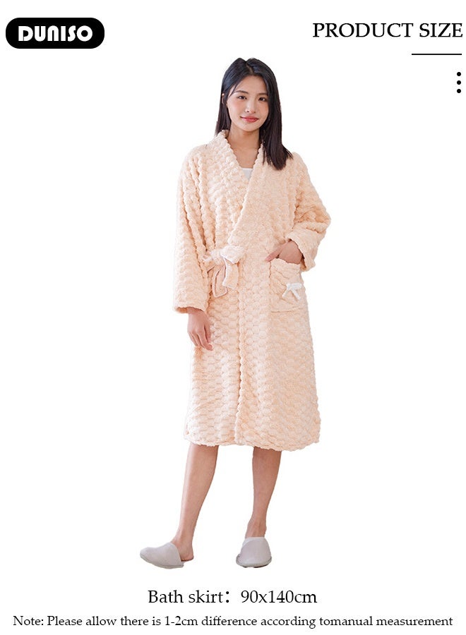 DUNISO Women's Bath Robe, Wearable Bath Towel with Side Pocket Wrap Shower Wrap Towel Dress Long Sleeve Bathrobe Waffle Spa Towel Robes with Adjustable Closure Quick Dry Lightweight Cover Up - Image 2