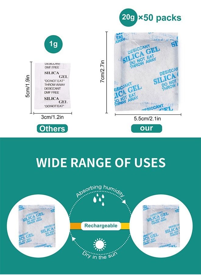 HomarKet - Moisture Absorbers  50 Packs 20 Gram Silica Gel Packs Desiccant Dehumidifier Packs Premium Desiccant Packets for Storage Color Indicating Silica Gel for Spices Jewelry Shoes and Electronic - Image 1