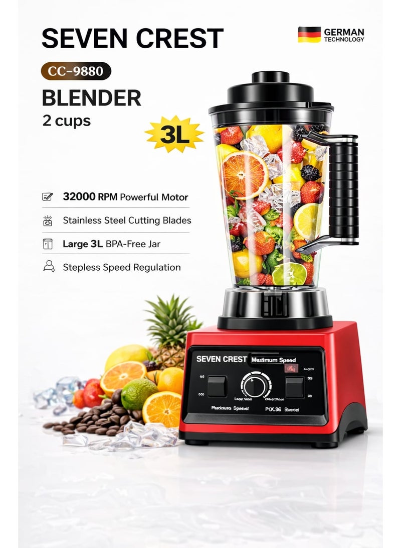 Seven CREST High Power Blender 12000W 3L Large Capacity 8 Stainless Steel Blades 32000RPM Professional Mixer Grinder Smoothie Maker Ice Crushing Kitchen Blender - Image 1