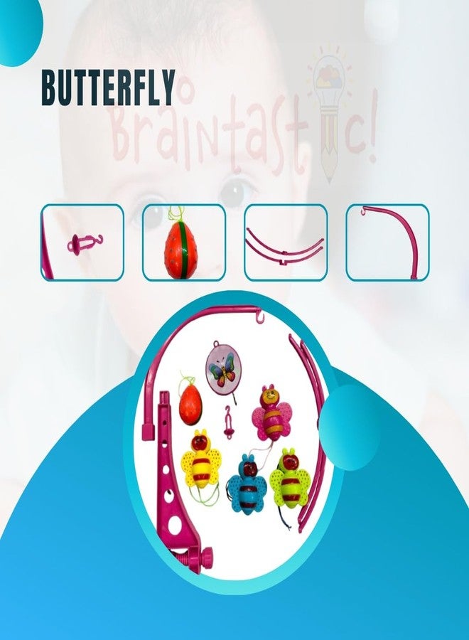 Braintastic حلقة سرير موسيقية تعمل بالزنبرك من برينتاستيك مع فراشات متدلية ودوارة تصدر خشخشة، موسيقى هادئة تساعد على النوم بسلام للأطفال من عمر 0 إلى سنتين - Image 3