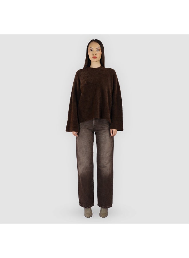 KYVELi Women’s Soft Fuzzy Oversized Sweater – Brown - Image 2