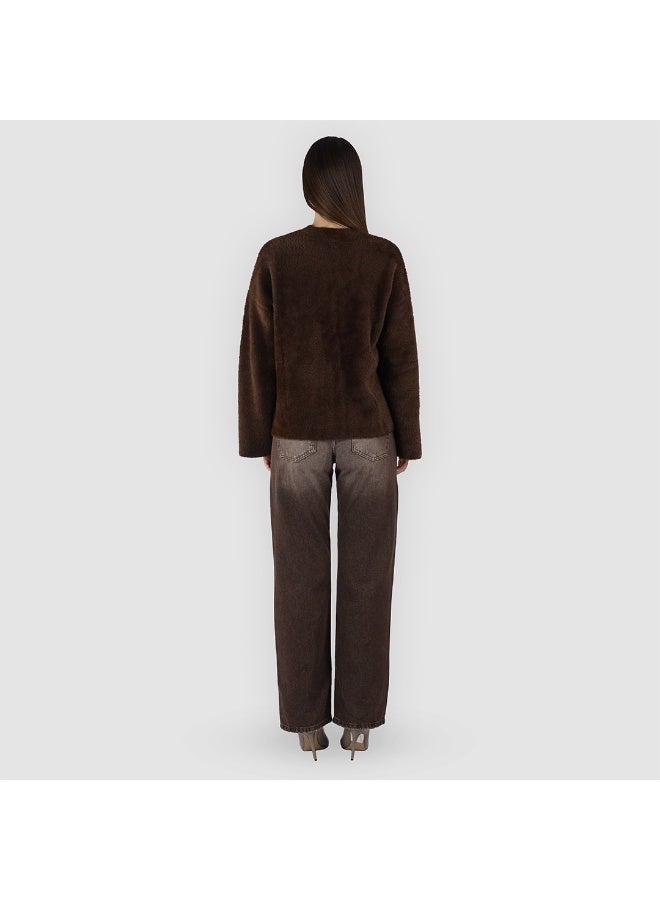 KYVELi Women’s Soft Fuzzy Oversized Sweater – Brown - Image 5