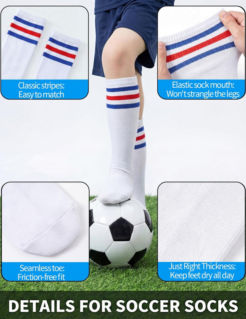 TOCONFFON Youth Soccer Socks Kids Boys Girls Baseball Outfit Knee High Softball Long Socks for Football Volleyball Athletic(Blue Stripe 3 Pairs,3-6) - Image 5