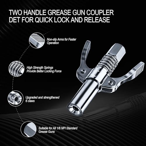 FJXBYWM Grease Gun Coupler Grease Gun Tips,Quick Lock Double Handles Grease Gun Tip with 6 Thickened Claws,Rated 12,000PSI,Compatible with All Grease Guns,Suitable for Automobiles Ships Farm Machinery Etc. - Image 4