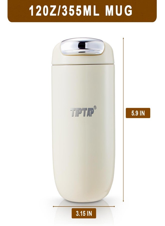 TIPTAP 12oz/350ml Stainless Steel Vacuum Insulated Tumbler, Coffee Travel Mug Spill Proof with Lid, Thermos Cup for Keep Hot/Ice Coffee, Chocolate, Tea and More (White) - Image 2