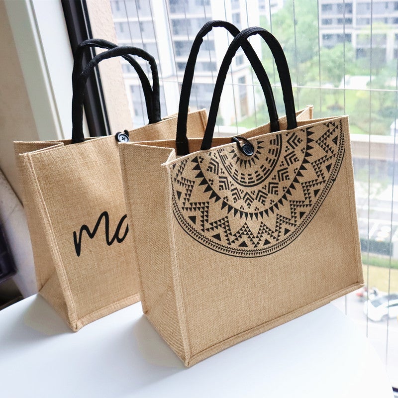 Vintage Linen Tote Bag Handbag Women'S Thickened Canvas Bag Simple Work Small Bag Lunch Box Bag - Image 2