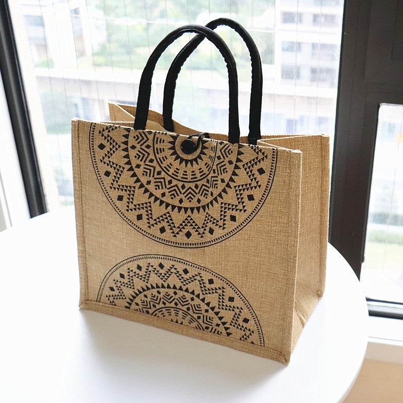 Vintage Linen Tote Bag Handbag Women'S Thickened Canvas Bag Simple Work Small Bag Lunch Box Bag - Image 1