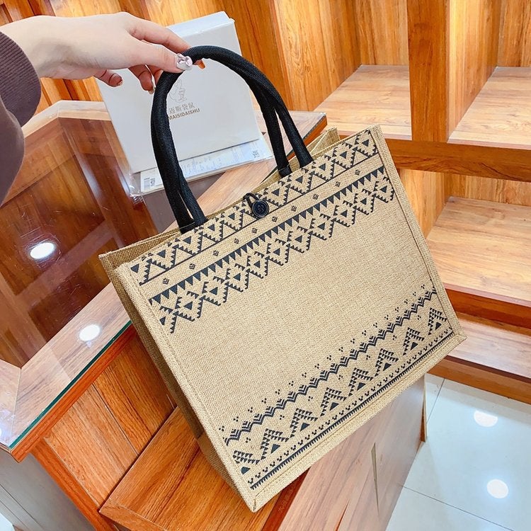 Vintage Linen Tote Bag Handbag Women'S Thickened Canvas Bag Simple Work Small Bag Lunch Box Bag - Image 5