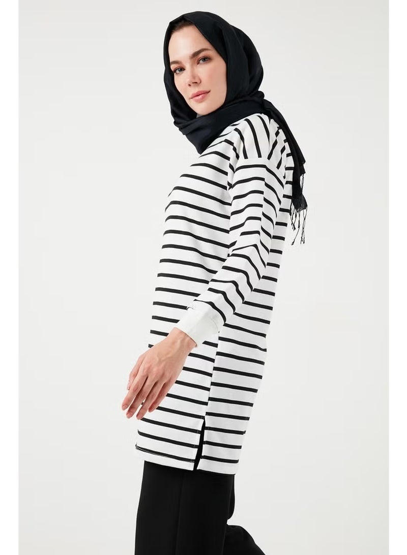 Lela Modest Striped Cotton Regular Fit Crew Neck Tunic Women's Tunic 5865784 - Image 3