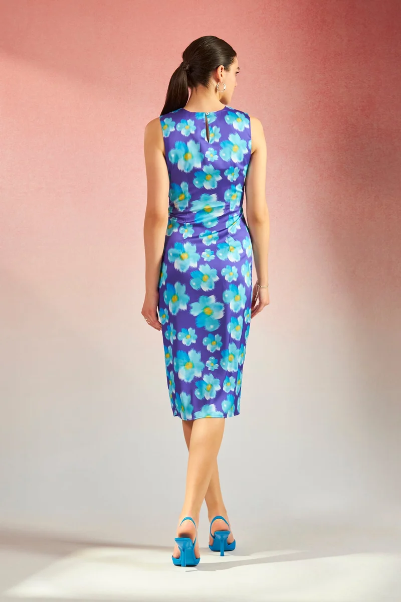 Virgio  Floral Satin Knot Detail Midi Dress for Women for Women | Best Price UAE