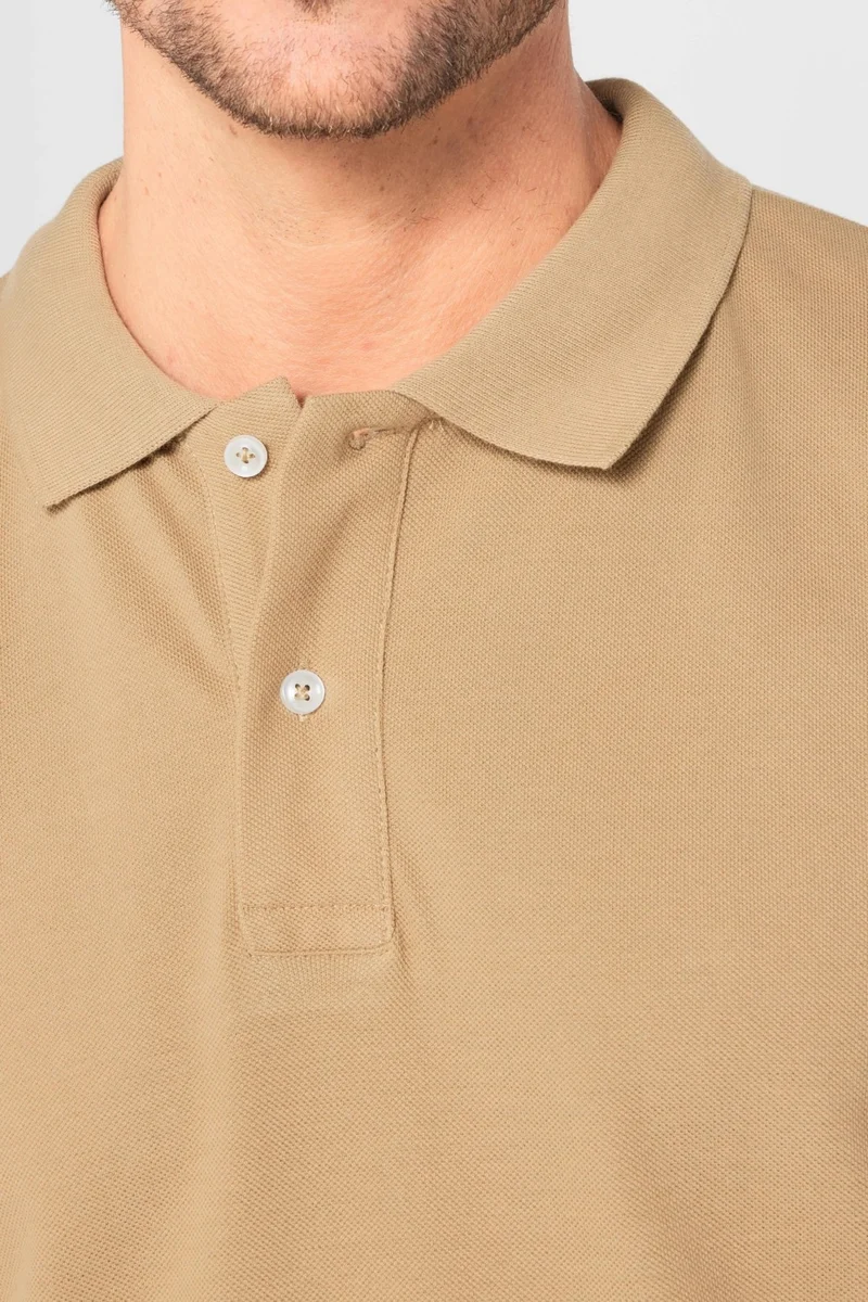Tudors Men's Slim Fit Slim Cut 100% Cotton Plain Pique Sand Color Polo Neck T-Shirt