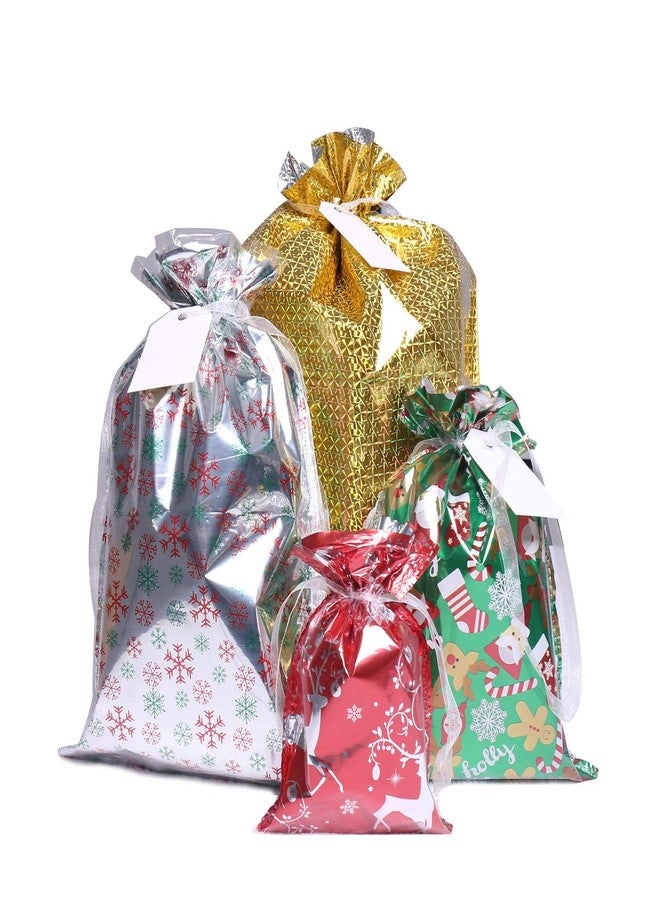 WesGen Christmas Gift Bags,40Pcs Santa Wrapping Bag in 4 Sizes and 4 Designs with Inserted Drawstring Ribbons and Tags for Wrapping Holiday - Image 1