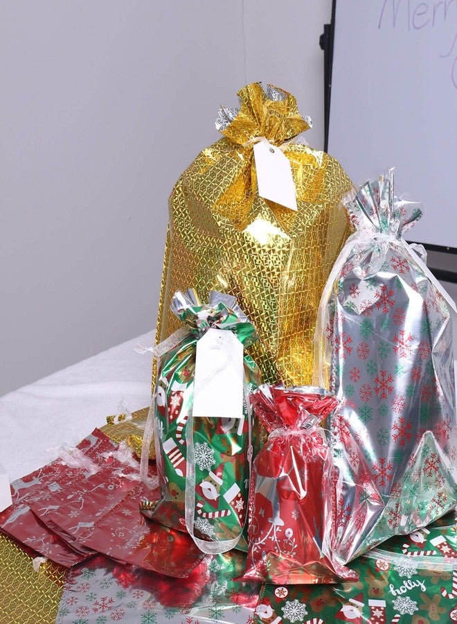 WesGen Christmas Gift Bags,40Pcs Santa Wrapping Bag in 4 Sizes and 4 Designs with Inserted Drawstring Ribbons and Tags for Wrapping Holiday - Image 5