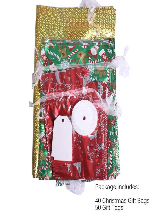 WesGen Christmas Gift Bags,40Pcs Santa Wrapping Bag in 4 Sizes and 4 Designs with Inserted Drawstring Ribbons and Tags for Wrapping Holiday - Image 4