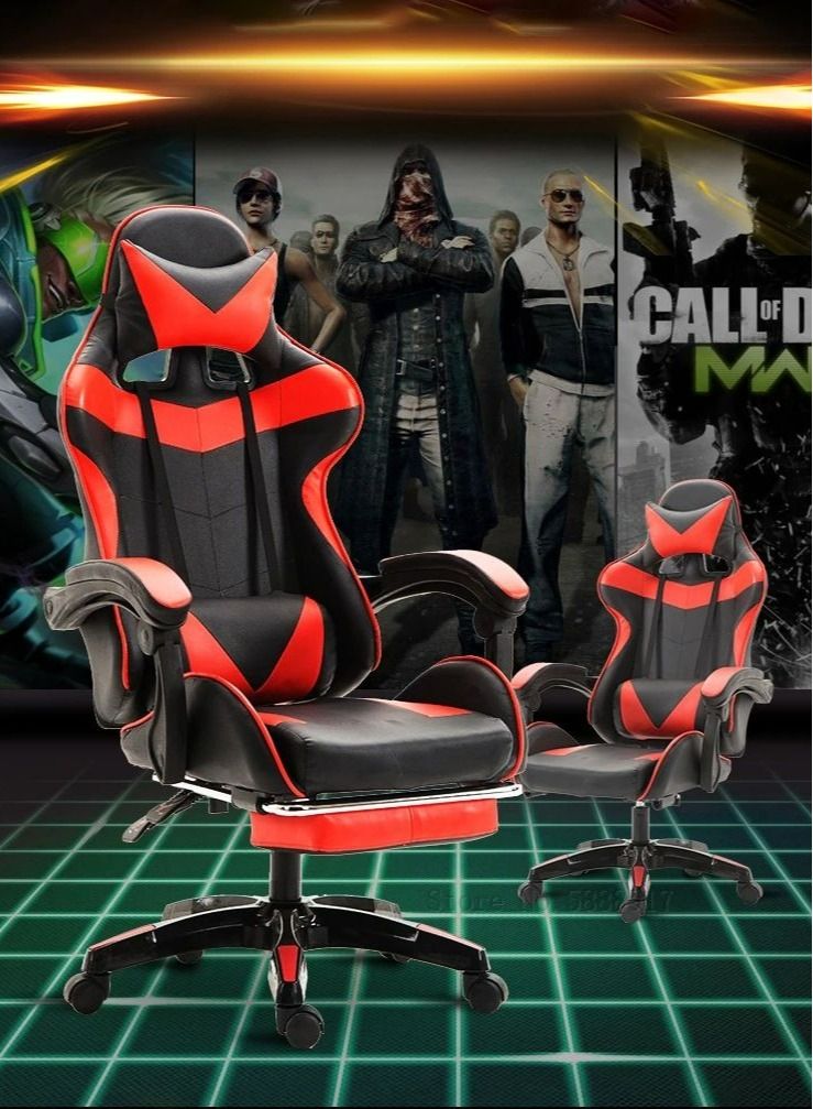 EMZJ PC Computer Gaming Chair  for Game Office Students Ergonomic Recliner Lumbar Back Headrest Pillow Support Pain Relief Armchair with FootRest - Image 1