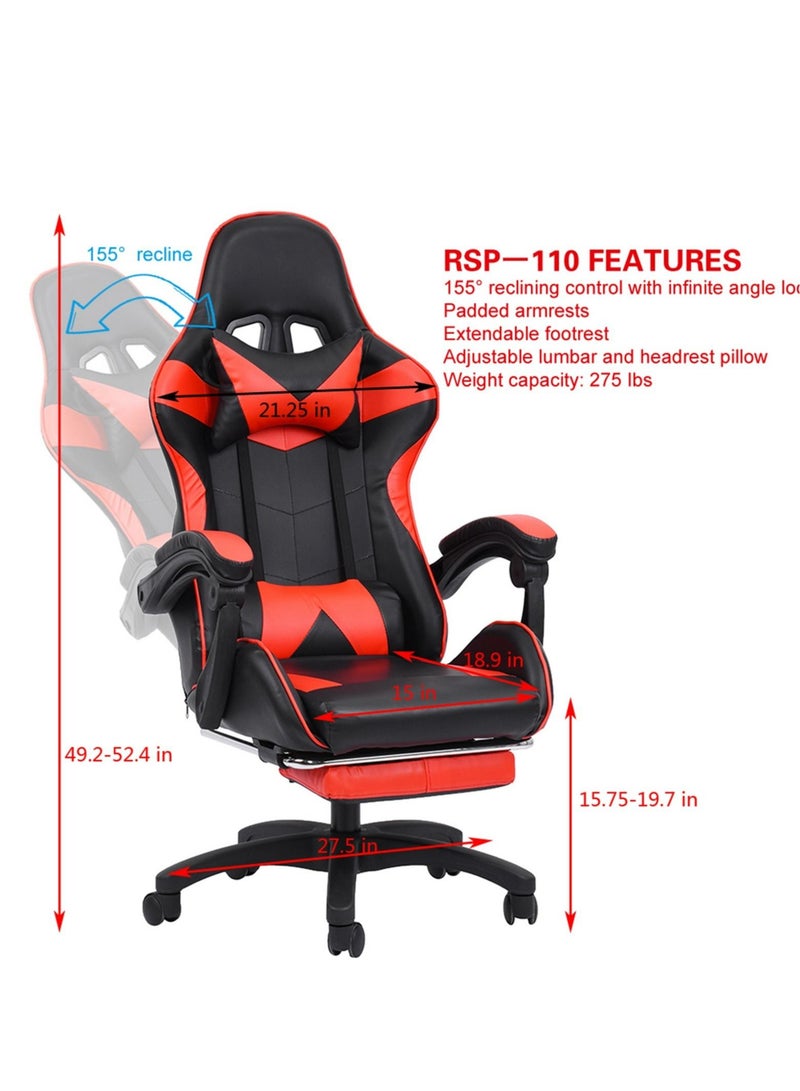EMZJ PC Computer Gaming Chair  for Game Office Students Ergonomic Recliner Lumbar Back Headrest Pillow Support Pain Relief Armchair with FootRest - Image 3